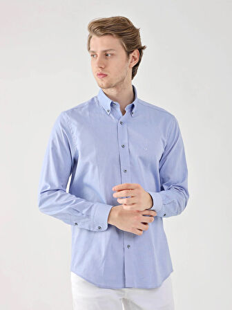 Dufy Koyu Mavi Erkek Regular Fit Oxford Brent Düğmeli Yaka Uzun Kol Gömlek - 94857