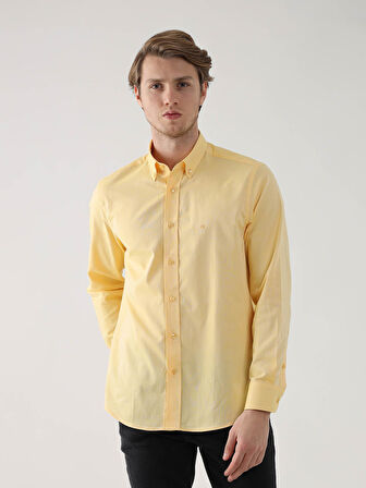 Dufy Sarı Erkek Regular Fit Oxford Brent Düğmeli Yaka Uzun Kol Gömlek - 94862