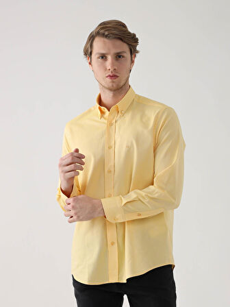 Dufy Sarı Erkek Regular Fit Oxford Brent Düğmeli Yaka Uzun Kol Gömlek - 94862