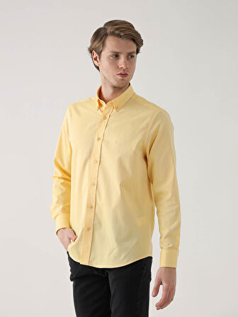 Dufy Sarı Erkek Regular Fit Oxford Brent Düğmeli Yaka Uzun Kol Gömlek - 94862