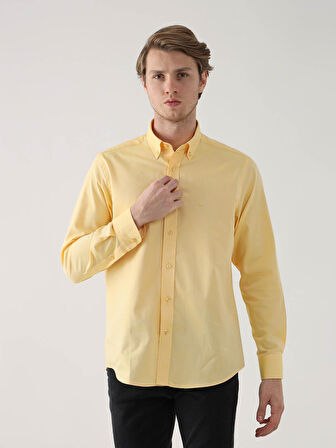 Dufy Sarı Erkek Regular Fit Oxford Brent Düğmeli Yaka Uzun Kol Gömlek - 94862