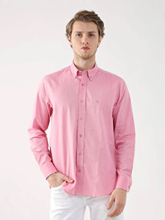 Dufy Pembe Erkek Regular Fit Oxford Brent Düğmeli Yaka Uzun Kol Gömlek - 94867