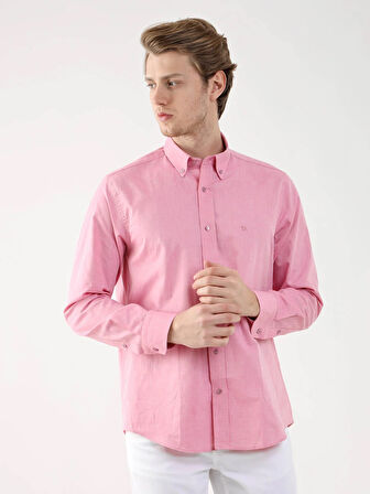 Dufy Pembe Erkek Regular Fit Oxford Brent Düğmeli Yaka Uzun Kol Gömlek - 94867