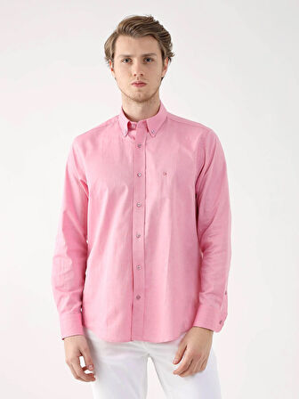 Dufy Pembe Erkek Regular Fit Oxford Brent Düğmeli Yaka Uzun Kol Gömlek - 94867