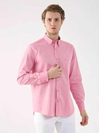 Dufy Pembe Erkek Regular Fit Oxford Brent Düğmeli Yaka Uzun Kol Gömlek - 94867