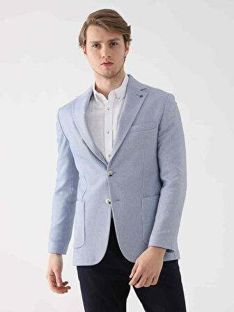 Dufy İndigo Erkek Slim Fit Çizgili Mono Yaka Ceket - 94960