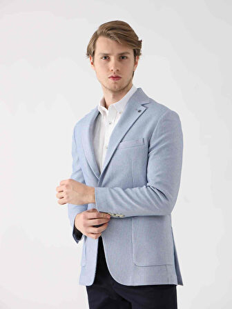 Dufy İndigo Erkek Slim Fit Çizgili Mono Yaka Ceket - 94960