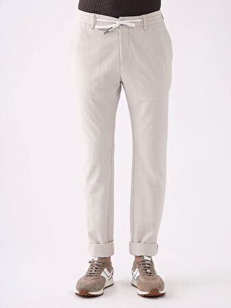 Dufy Bej Erkek Slim Fit Çizgili Pantolon - 95226