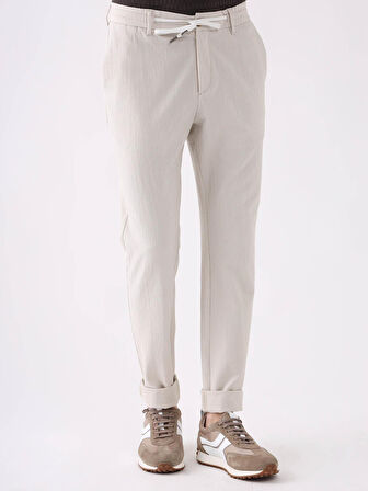Dufy Bej Erkek Slim Fit Çizgili Pantolon - 95226