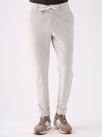 Dufy Bej Erkek Slim Fit Çizgili Pantolon - 95226