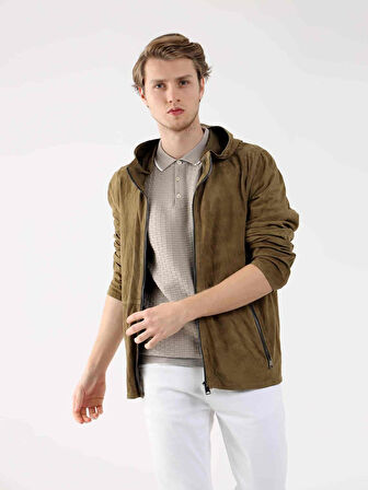 Dufy Haki Erkek Regular Fit Düz Kapüşonlu Mont - 96314