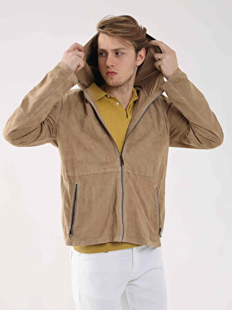 Dufy Bej Erkek Regular Fit Düz Kapüşonlu Mont - 96319