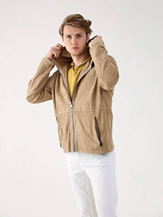 Dufy Bej Erkek Regular Fit Düz Kapüşonlu Mont - 96319