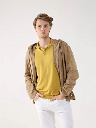 Dufy Bej Erkek Regular Fit Düz Kapüşonlu Mont - 96319