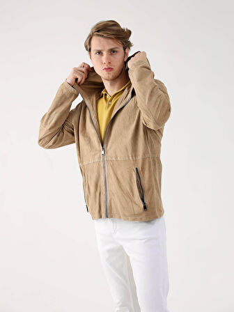 Dufy Bej Erkek Regular Fit Düz Kapüşonlu Mont - 96319