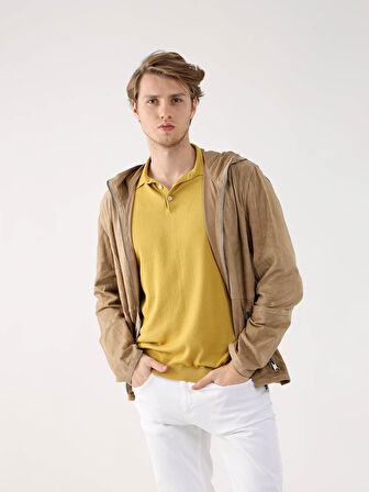 Dufy Bej Erkek Regular Fit Düz Kapüşonlu Mont - 96319