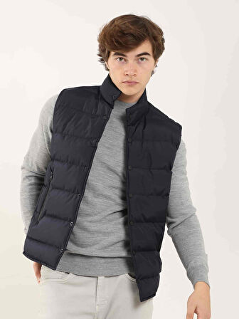 Dufy Lacivert Erkek Regular Fit Düz Dik Yaka Şişme Yelek - 96357