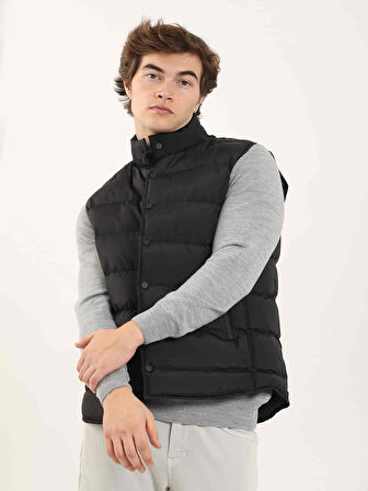 Dufy Siyah Erkek Regular Fit Düz Dik Yaka Şişme Yelek - 96362