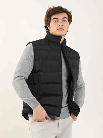 Dufy Siyah Erkek Regular Fit Düz Dik Yaka Şişme Yelek - 96362