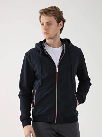 Dufy Lacivert Erkek Regular Fit Düz  Kapüşonlu Mont - 96391