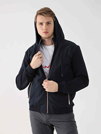 Dufy Lacivert Erkek Regular Fit Düz  Kapüşonlu Mont - 96391