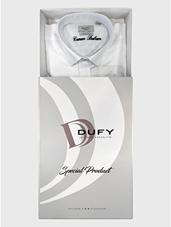 Dufy Beyaz Erkek Regular Fit Desenli Brent Yaka Uzun Kol Gömlek - 96663