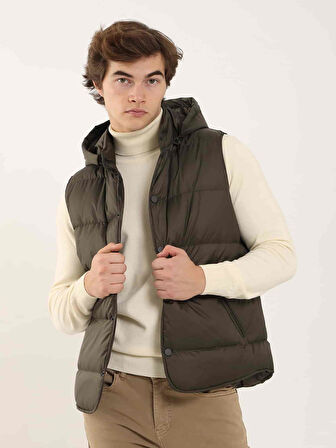 Dufy Kahverengi Erkek Regular Fit Düz Kapüşolu Yelek Mont - 96758