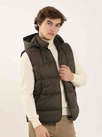 Dufy Kahverengi Erkek Regular Fit Düz Kapüşolu Yelek Mont - 96758