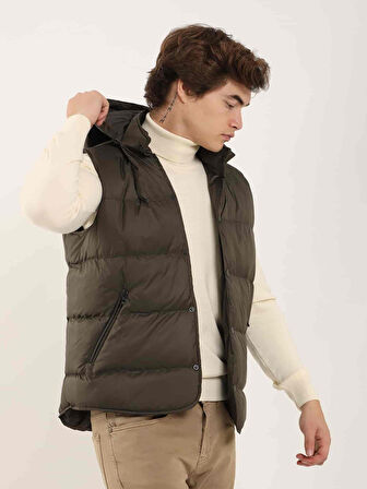 Dufy Kahverengi Erkek Regular Fit Düz Kapüşolu Yelek Mont - 96758