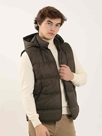 Dufy Kahverengi Erkek Regular Fit Düz Kapüşolu Yelek Mont - 96758