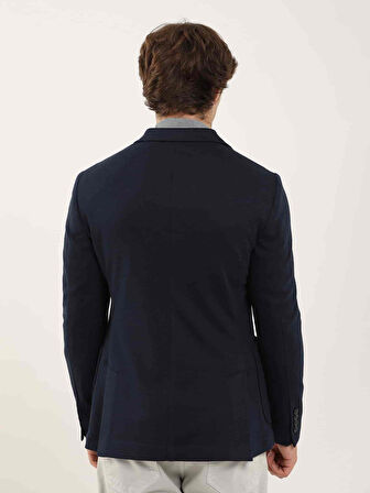 Dufy Lacivert Erkek Slim Fit Armürlü Casual Mono Yaka Ceket - 97096