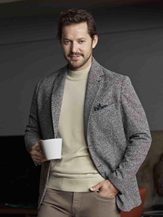 Dufy Kahverengi Erkek Slim Fit Melanj Desenli Casual Mono Yaka Ceket - 97212