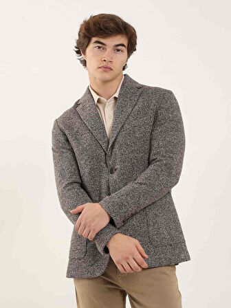 Dufy Kahverengi Erkek Slim Fit Melanj Desenli Casual Mono Yaka Ceket - 97212