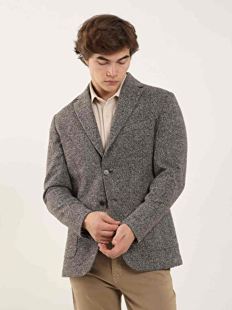 Dufy Kahverengi Erkek Slim Fit Melanj Desenli Casual Mono Yaka Ceket - 97212