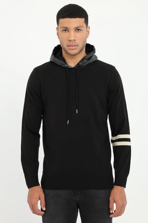 Erkek Slim Fit Kapüşonlu Siyah Triko