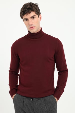 Erkek Slim Fit Tam Balıkçı Yaka Bordo Triko