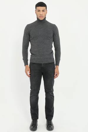 Erkek Slim Fit Tam Balıkçı Yaka Antrasit Triko