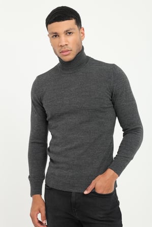Erkek Slim Fit Tam Balıkçı Yaka Antrasit Triko