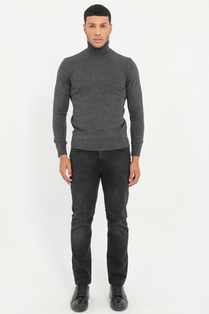 Erkek Slim Fit Tam Balıkçı Yaka Antrasit Triko