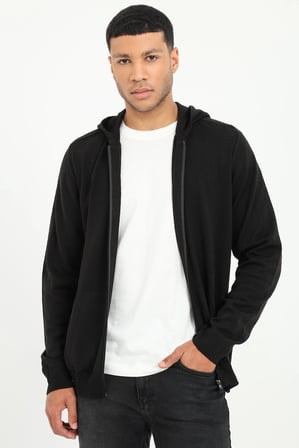 Erkek Slim Fit Kapüşonlu Siyah Triko