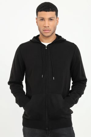 Erkek Slim Fit Kapüşonlu Siyah Triko