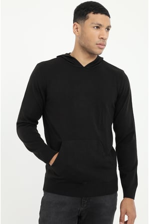 Erkek Slim Fit Kapüşonlu Siyah Triko