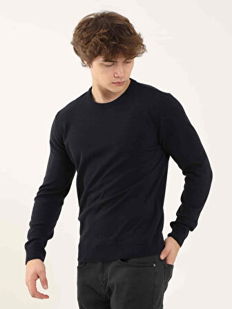 Dufy Lacivert Erkek Slim Fit Düz Klasik O Yaka Kazak - 97514