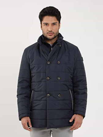 Dufy Lacivert Erkek Regular Fit Düz Kapüşonlu Şişme Mont - 97567
