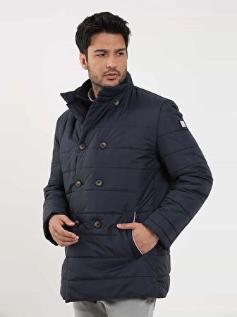 Dufy Lacivert Erkek Regular Fit Düz Kapüşonlu Şişme Mont - 97567