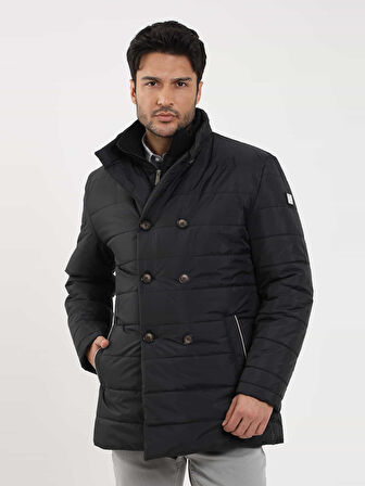 Dufy Siyah Erkek Regular Fit Düz Kapüşonlu Şişme Mont - 97577