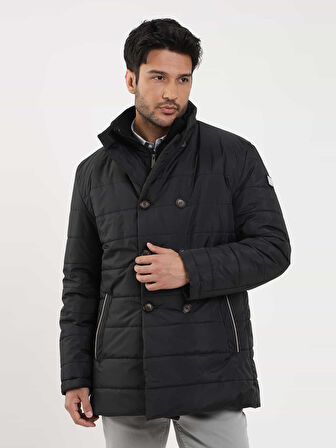 Dufy Siyah Erkek Regular Fit Düz Kapüşonlu Şişme Mont - 97577