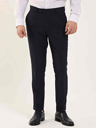 Dufy Lacivert Erkek Slim Fit Çizgili Klasik Pantolon - 97608