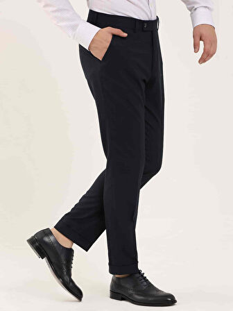 Dufy Lacivert Erkek Slim Fit Çizgili Klasik Pantolon - 97608