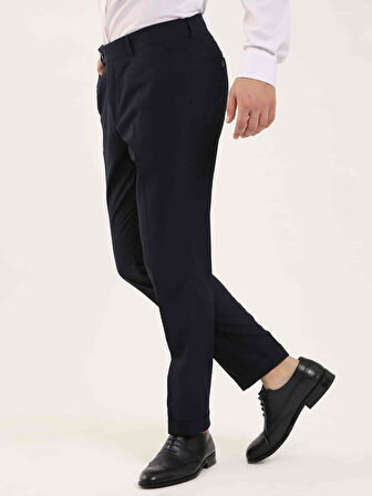 Dufy Lacivert Erkek Slim Fit Çizgili Klasik Pantolon - 97608